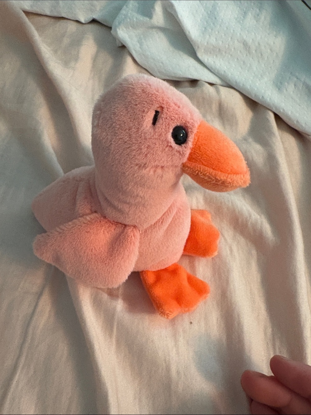 Ty Pink Plush Duck with Bright Orange Beak and Feet
